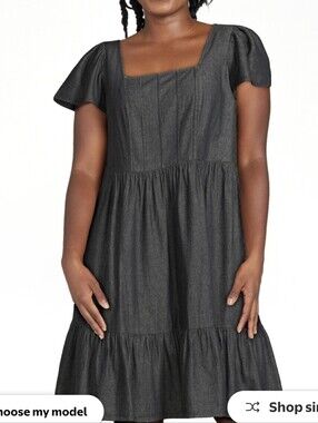 Terra & Sky Women's Plus Size Square Neck 100% Cotton Swing Dress
